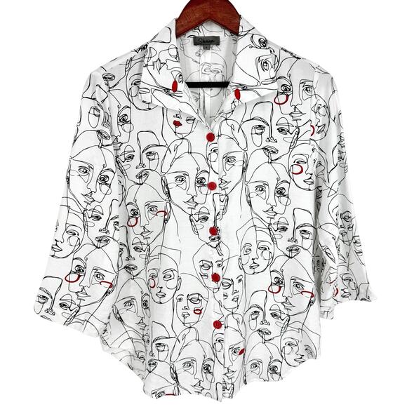 Shana Tops - Shana Sz Small Wearable Art to Wear Abstract Blouse Shirt Top Unique White Red